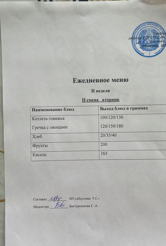 меню 2 смена