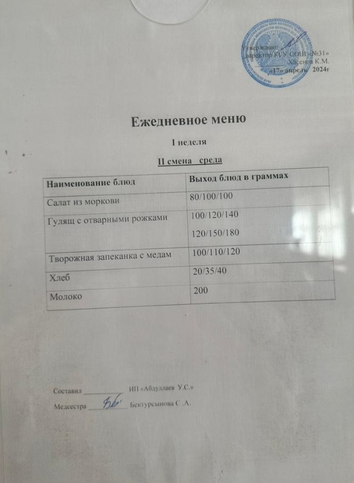 меню 2 смена