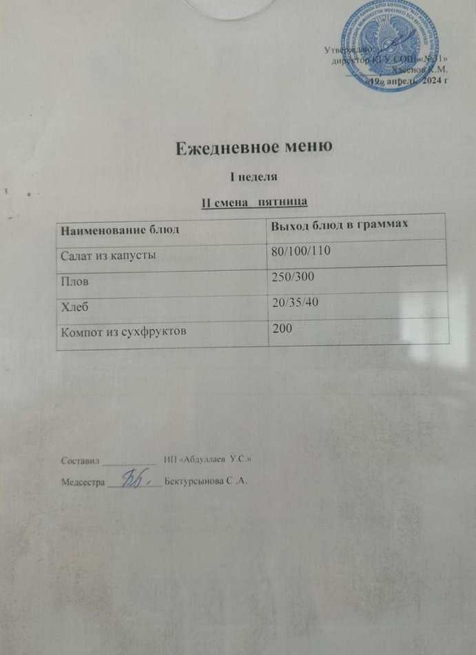 меню 2 смена
