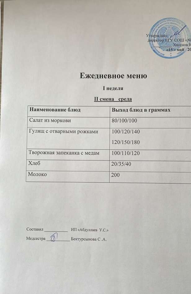 меню 2 смена