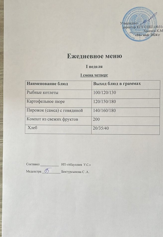 меню 1 смена