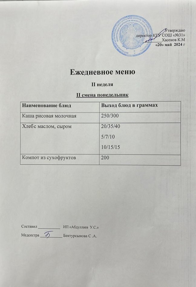меню 2 смена
