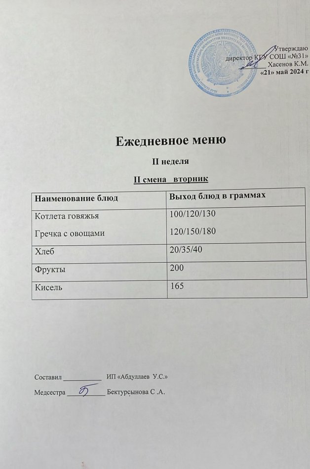 меню 2 смена