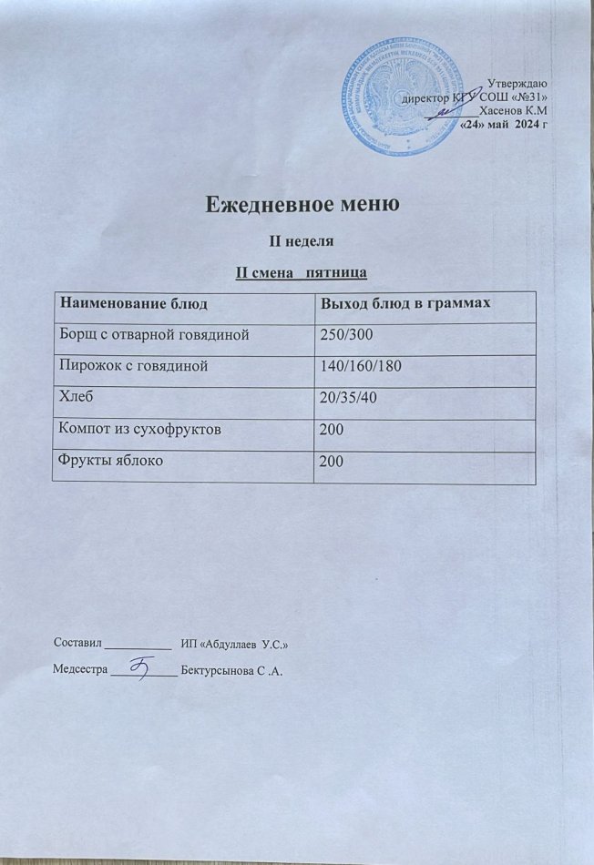 меню 2 смена