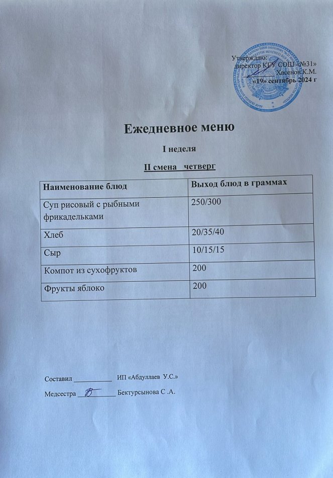 меню 2 смена