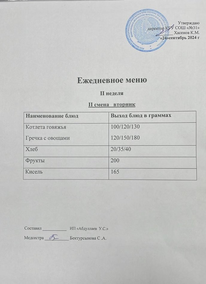 меню 2 смена