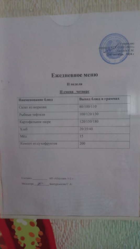 меню 2 смена