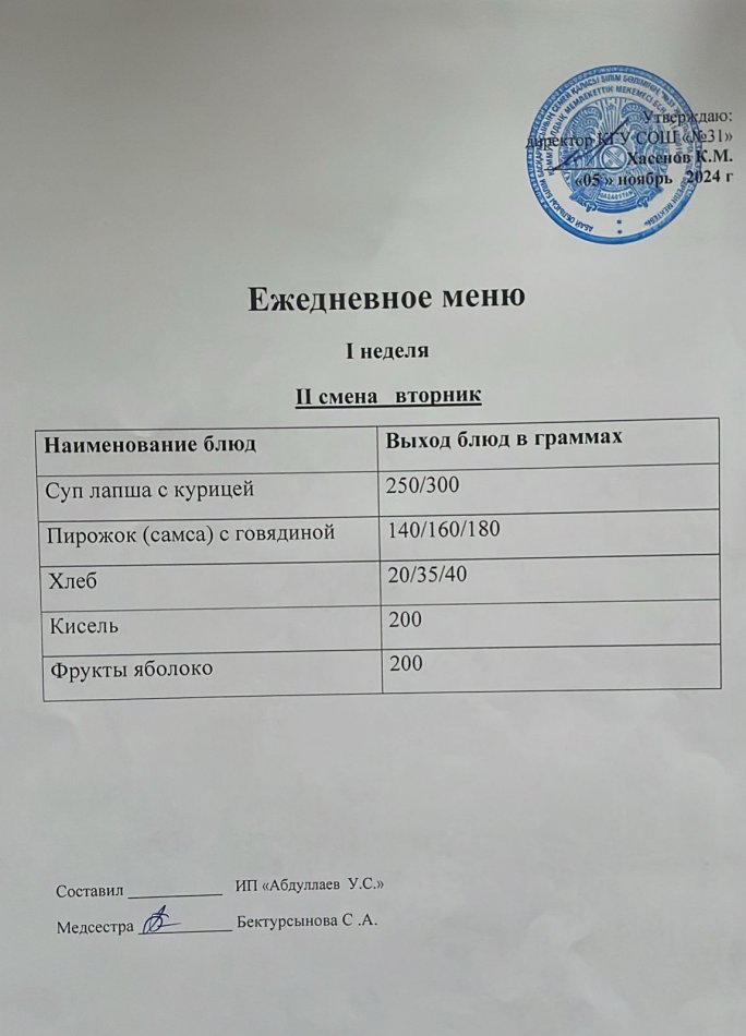 меню 2 смена