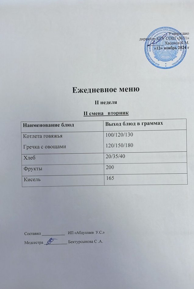 меню 2 смена