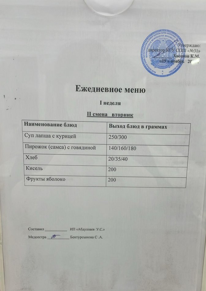 меню 2 смена