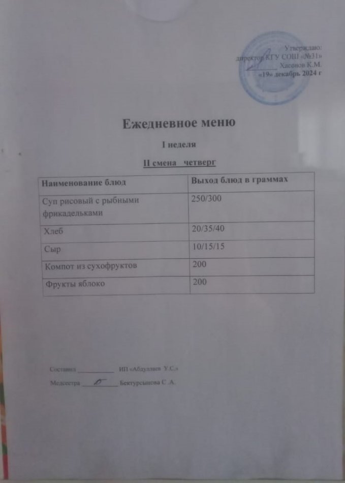 меню 2 смена
