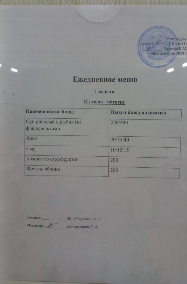 меню 2 смена