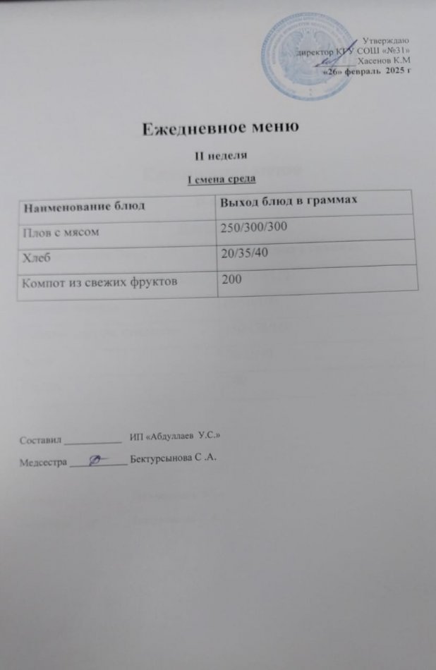 меню 1,2 смена