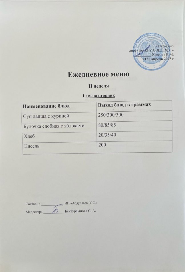 меню1,2 смена