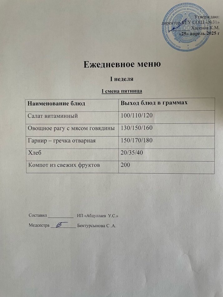меню1,2 смена