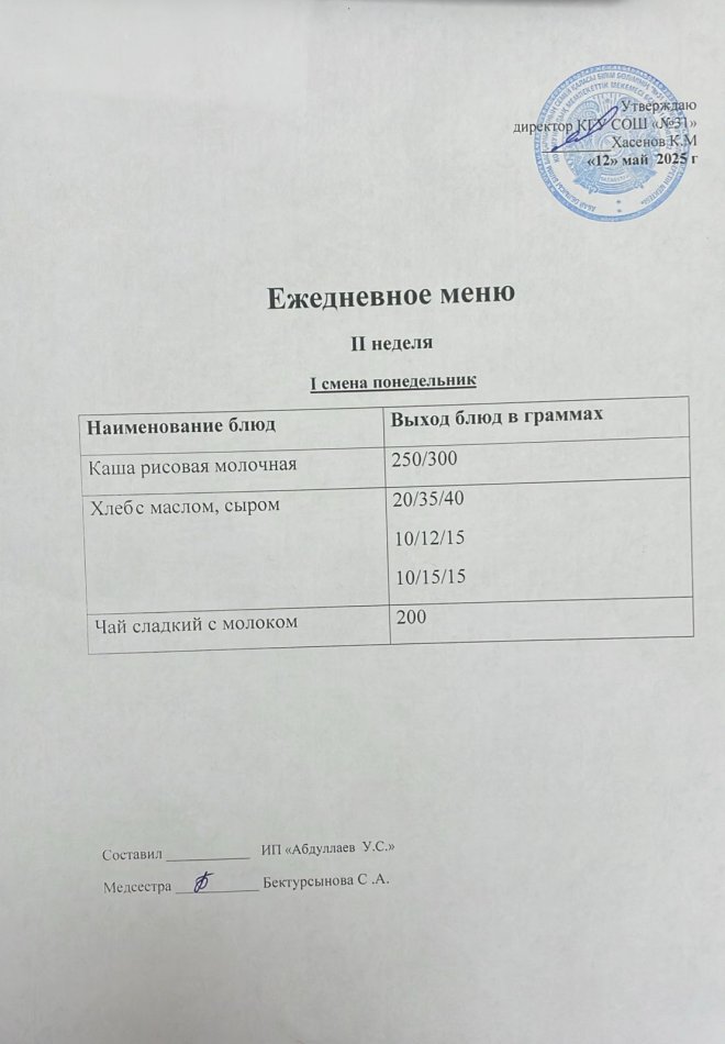 меню 1,2 смена