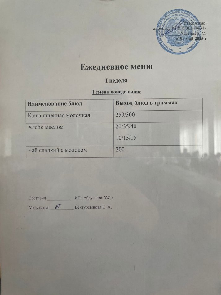 меню 1,2 смена