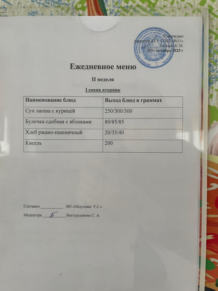 меню 1,2 смена