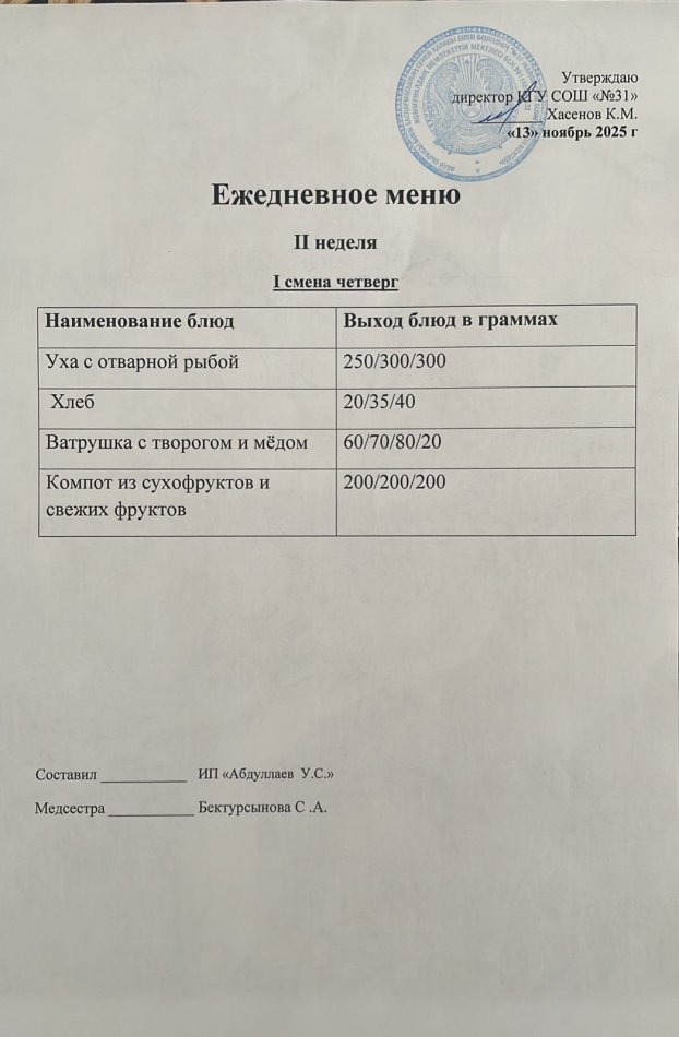 меню 1,2 смена